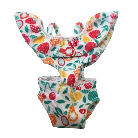 Toy Doll One-Piece Cutout Ruffle Swimsuit Colorful Fruit Imaginative Play Outfit - Picture 1 of 3